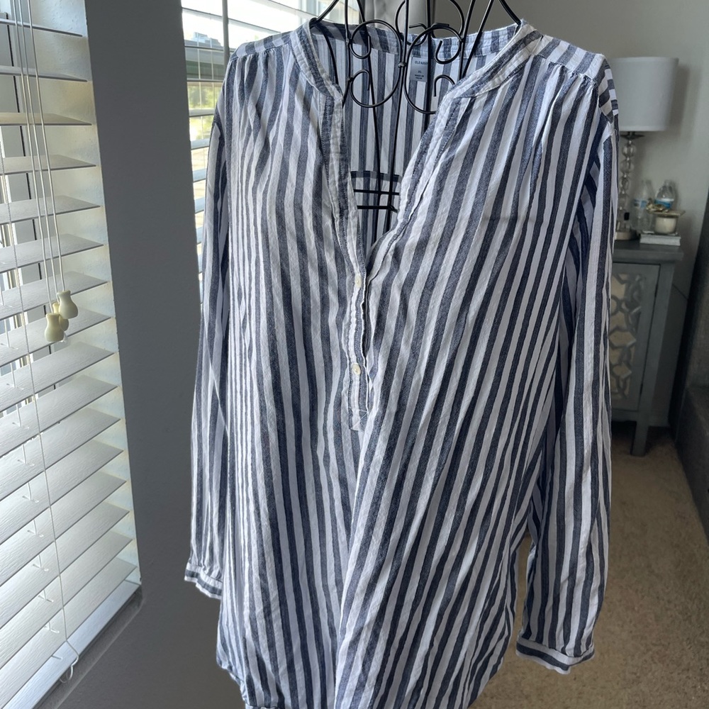 Tunic or swim suit cover up, navy blue and white stripped